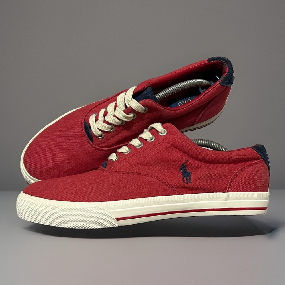 Polo Ralph Lauren Vaughn Mens Red Denim Pony Lace Up Casual Sneakers Size 10.5D